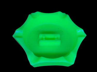 Green Uranium Glass Ashtray With Ribbed Details