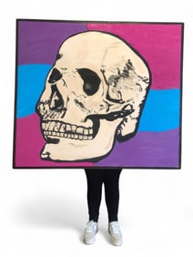 Signed RUSTY "88 Skull On Canvas Framed Art