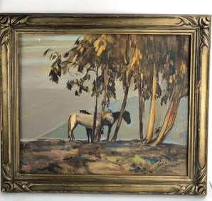 Carl Schmidt Oil On Board With Horses