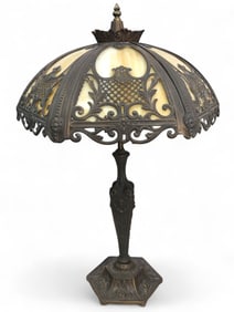 Vtg Tiffany Style Slag Glass Table Lamp