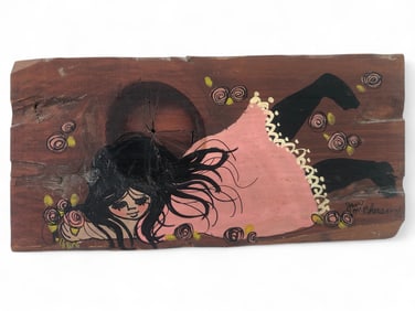 1960s Jan McPherson Folk Art Painting on Wood