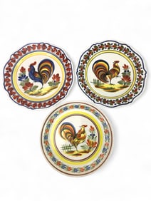3 Henriot Quimper Rooster Plates