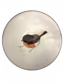 Vtg Signed Enamel On Metal Bird Dish