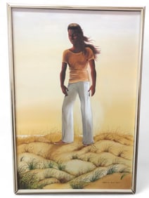 Signed Oil Painting Of Woman In Sand