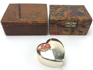 Japanese Hand Carved Boxes And Heart Box