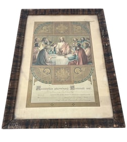 Framed Religious Communion Certificate Art