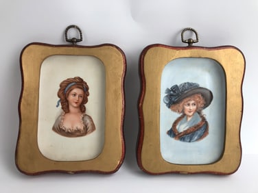 Framed Wood & Porcelain Portrait Plaques