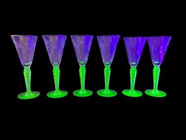 Six Uranium Glass Goblets