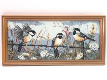 Framed Cross-Stitch Artwork With Birds
