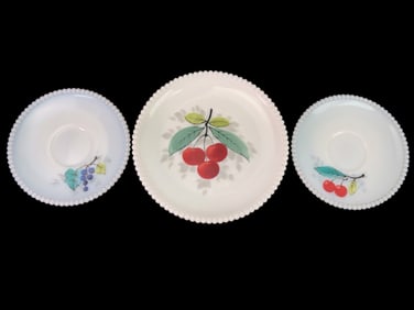 Handpainted Milk Glass Plate Set