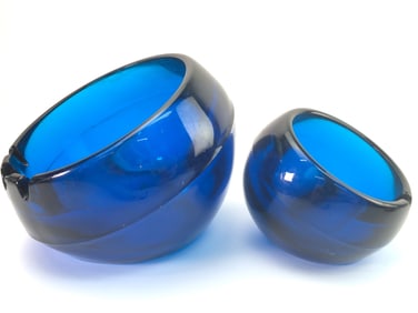 MCM Blue Glass Viking Ashtrays