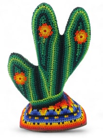 Beaded Huichol Mexican Cactus Sculpture