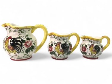 Rare Early Provincial Rooster Pitcher Set