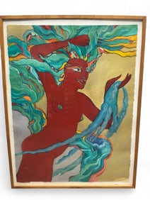 Original Framed Red Figure Artwork on Paper