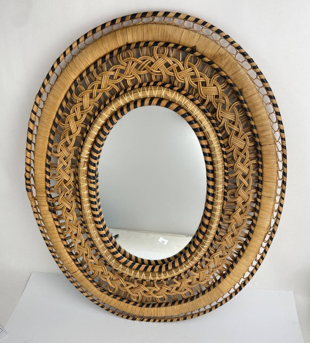 Oval Woven Rattan Wall Mirror (1 of 5)