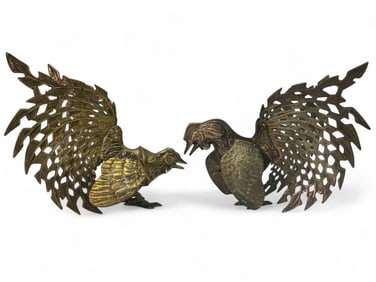 Vintage Brass Fighting Roosters