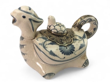 Vtg Vietnamese Chu Dau Style Ceramic Turtle Teapot
