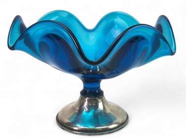 MCM Viking Bluenique Glass Compote Bowl
