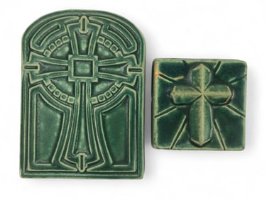 Two Pewabic Ceramic Cross Tiles