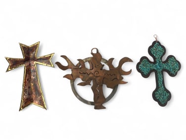 Copper And Metal Handmade Crosses Signed