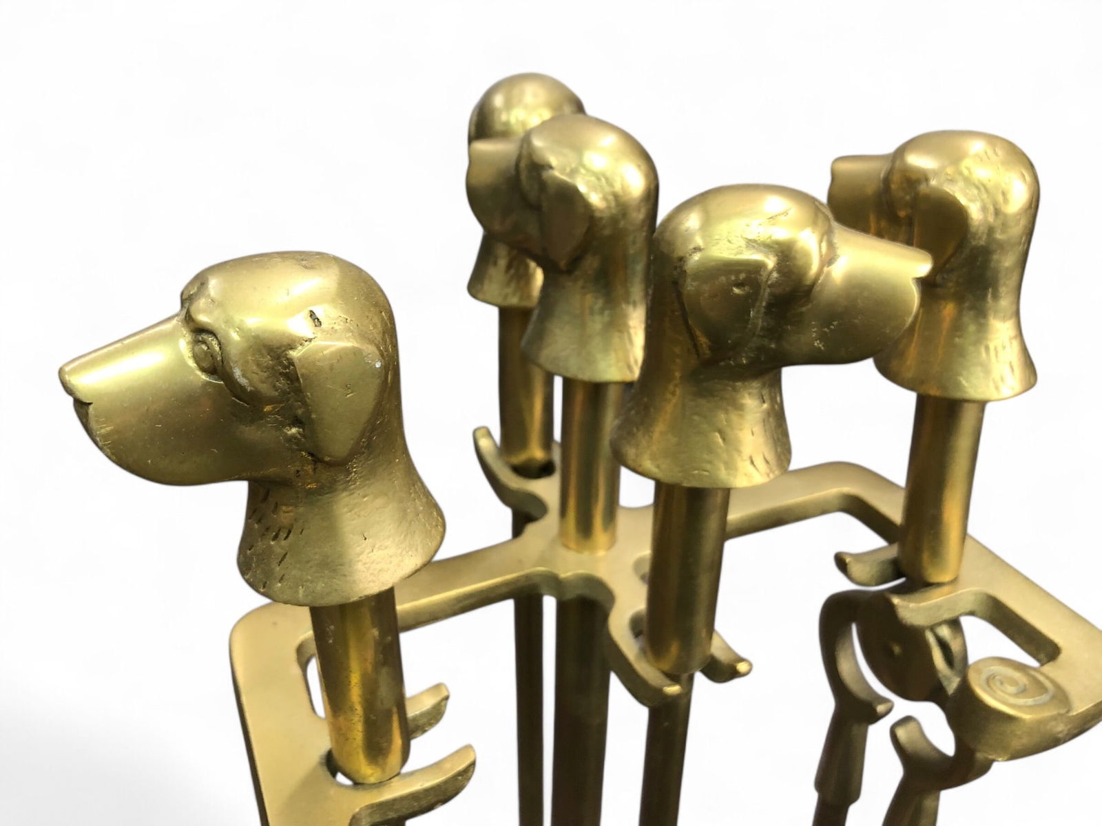 Brass Dog Head Fireplace Tool Set (1 of 8)