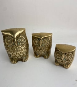 3 Vintage Brass Owl Figurines