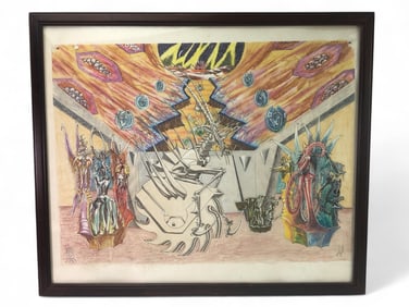 Original Watercolor Framed Alien Art