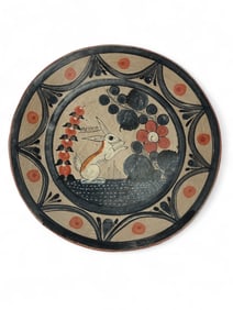 Signed C. Lucano Tonala Pottery Rabbit Plate