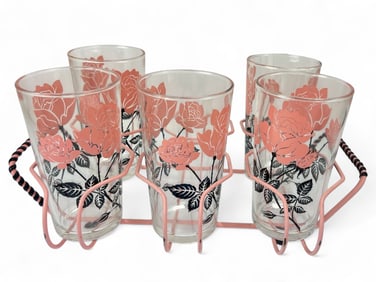 MCM Pink Rose Tumblers With Caddy