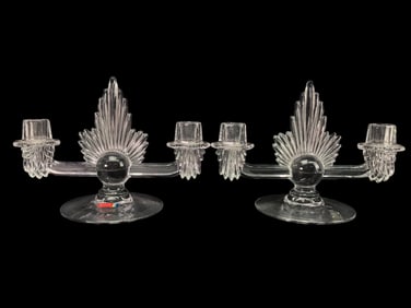 1940s Fostoria Crystal "Flame" Candlestick Pair