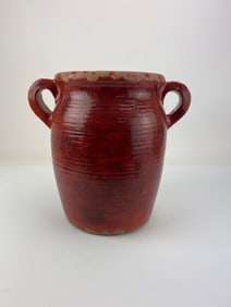 Red Glazed Two-Handled Earthenware Vase