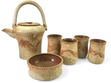 Signed Mary Lark Handmade Pottery Tea Set