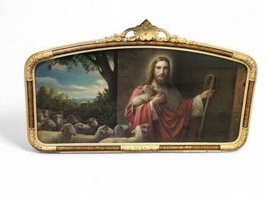 Hand Colored Jesus Litho In Art Nouveau Frame