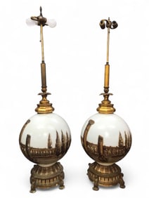 European Handpainted Gold Gilt Globe Lamps