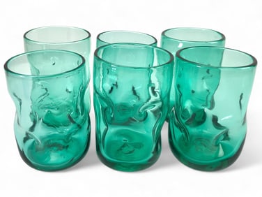 6 MCM Blenko Teal Handblown Glass Tumblers