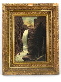 American School, 19th Century, Hudson River School Style Waterfall Landscape