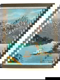 William Brown (1949-2022) Folk Art Painting of Teton Mountains