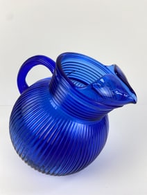 Hazel-Atlas ‘Fine Rib’ Cobalt Blue Ball Pitcher, Depression Era