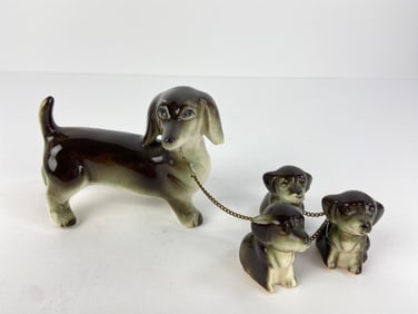 MCM Dachshund & Leashed Puppies Figurines