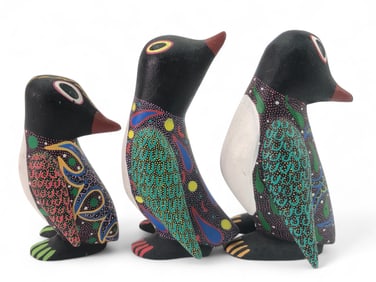 Signed Juan Carlos Santiago Hand-Painted Penguin Statues
