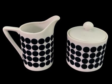 Rare MCM Style Black Polka Dot Creamer & Sugar Bowl
