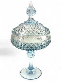 Vtg Indiana Glass Diamond Point Ice Blue Compote