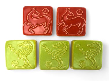 5 Pewabic Detroit Pottery Tiles with Fauna Designs