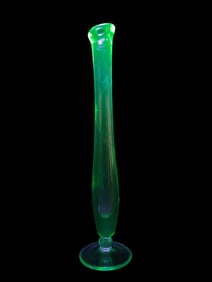 Etched Uranium Glass Swung Bud Vase