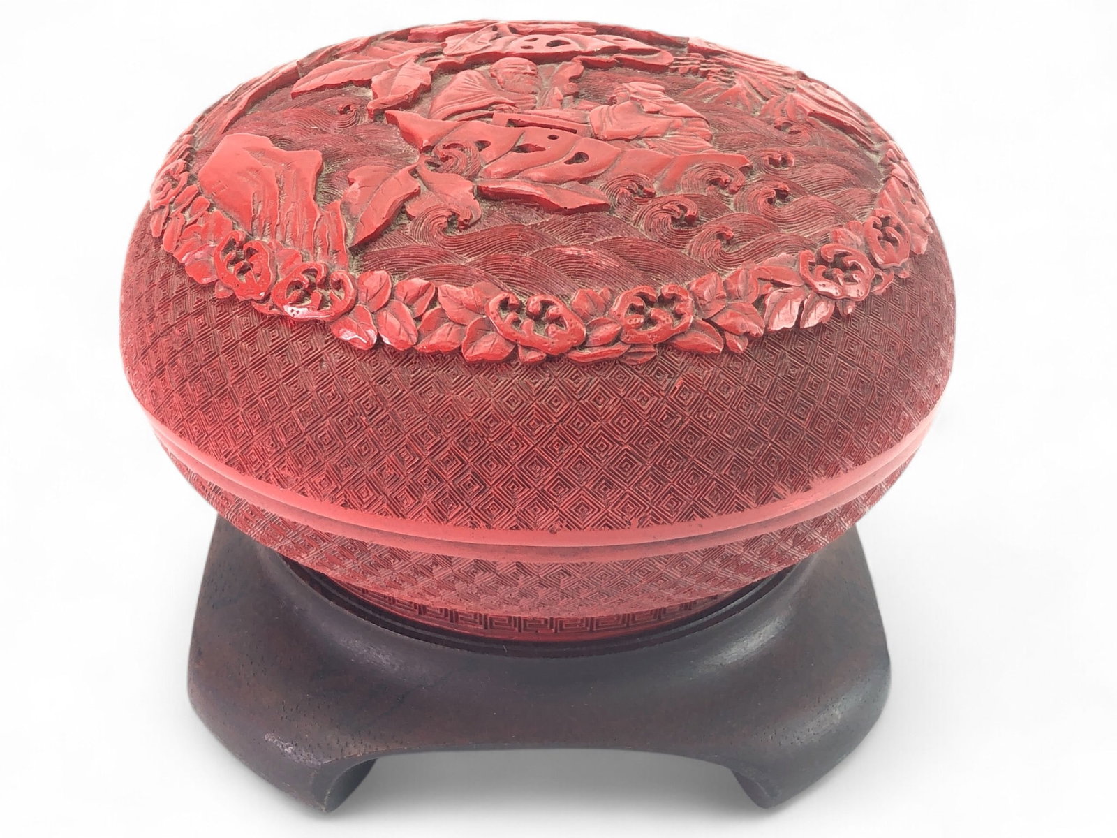 Chinese Red Lacquerware Carved Round Box (1 of 10)