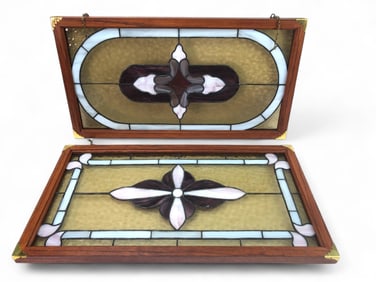 A Pair of Vintage Leaded Stained Glass Architectural Panels