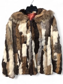 Vintage Multi-Color Rabbit Fur Hooded Jacket