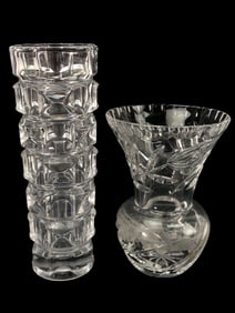 Crystal Cut Glass Vase Lot Of Two