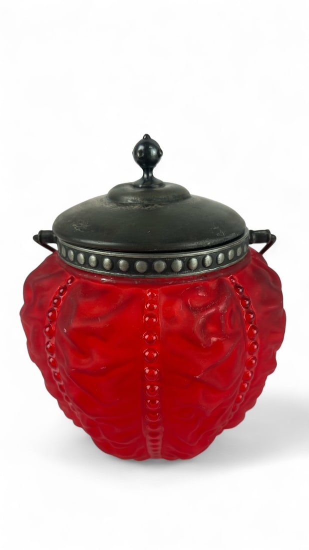 Pigeon Blood Beaded Glass Jar With Lid (1 of 9)