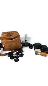 Konica Camera With Accessories And Bag